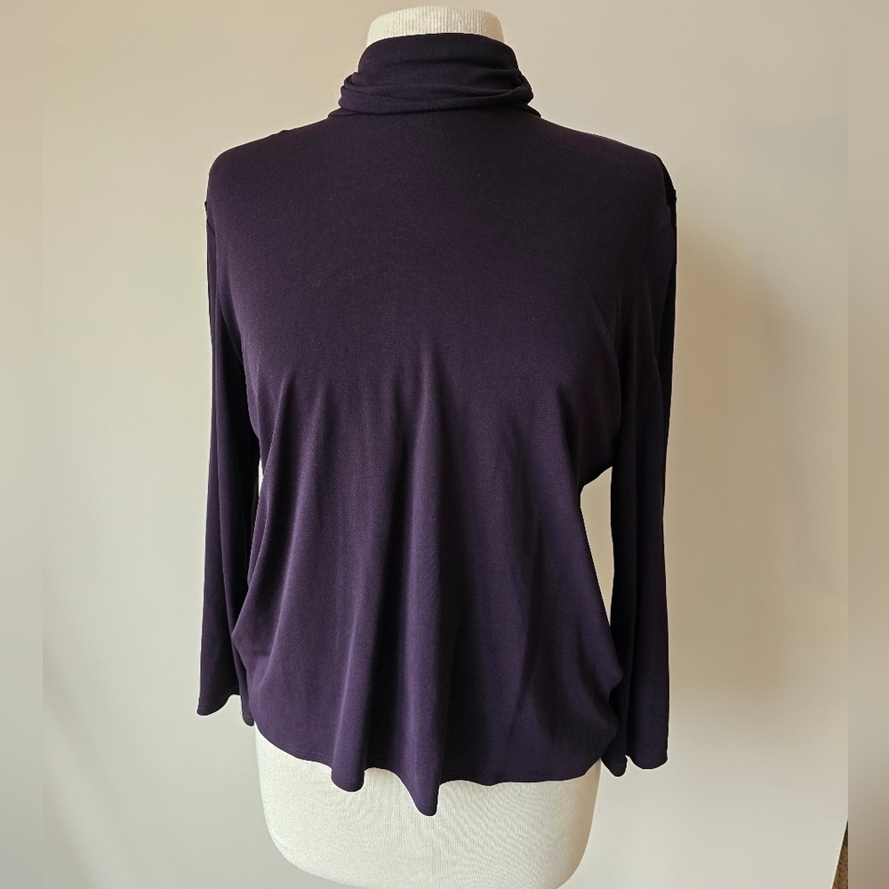 Eileen Fisher Stretch Silk Jersey Scrunch Neck Purple Women's Top Size M.
